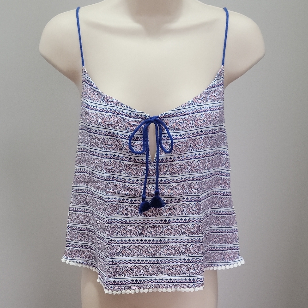 Victoria's Secret Self Tie Cami Blue & Pink Boho Paisley Stripe Sz XS